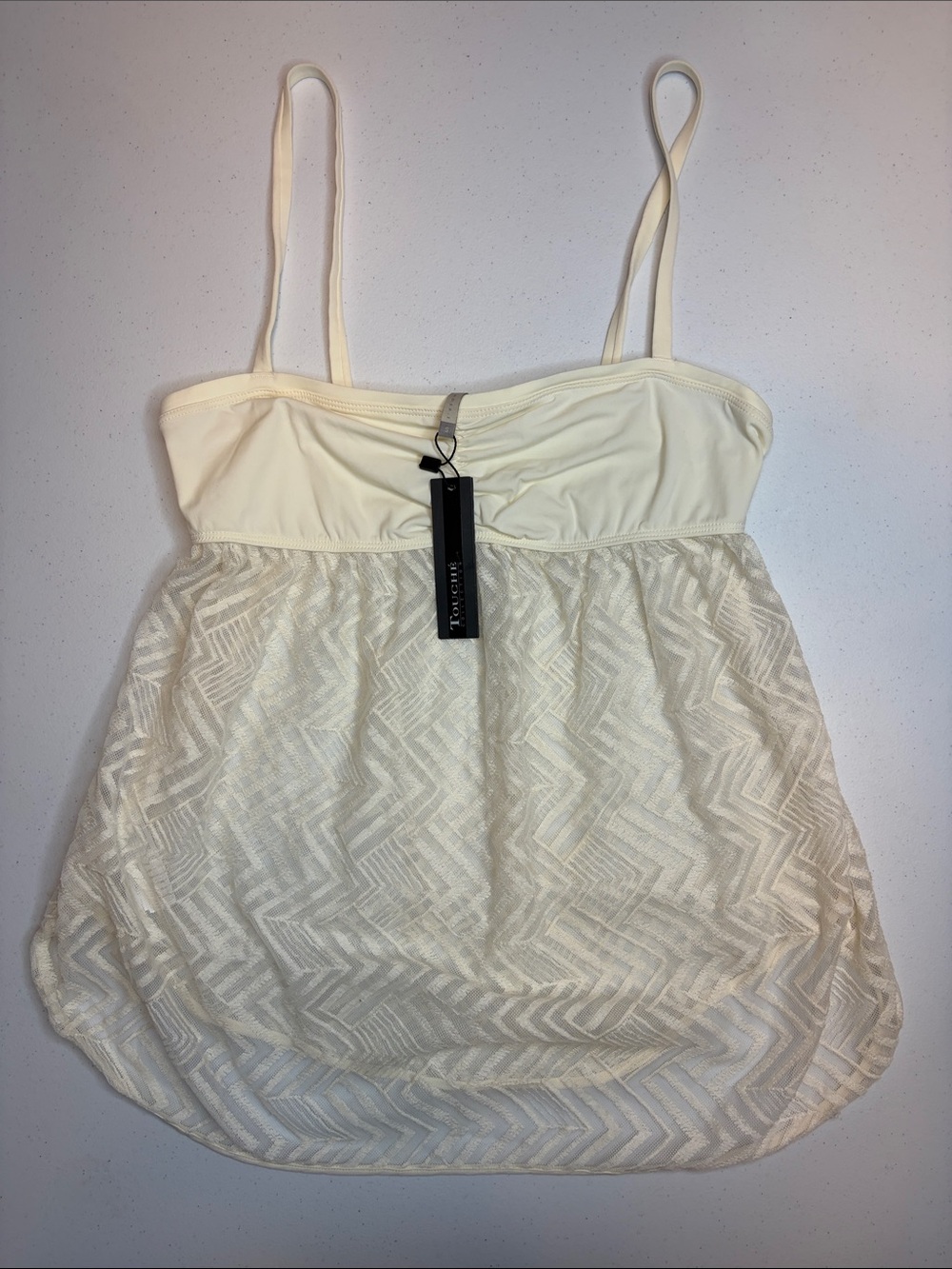 NWT Touché White Cream Geometric Lace Babydoll Swim Cover-Up Top